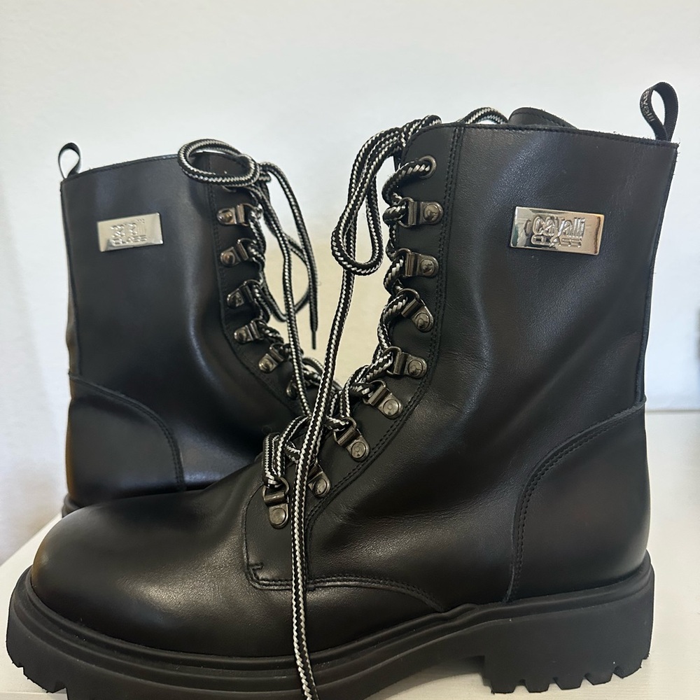 Cavalli Class Black Leather Boots